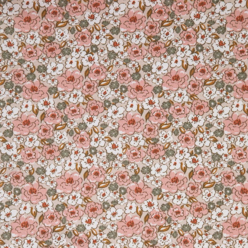 Algodón estampado KALMIA Beige / Rosa té